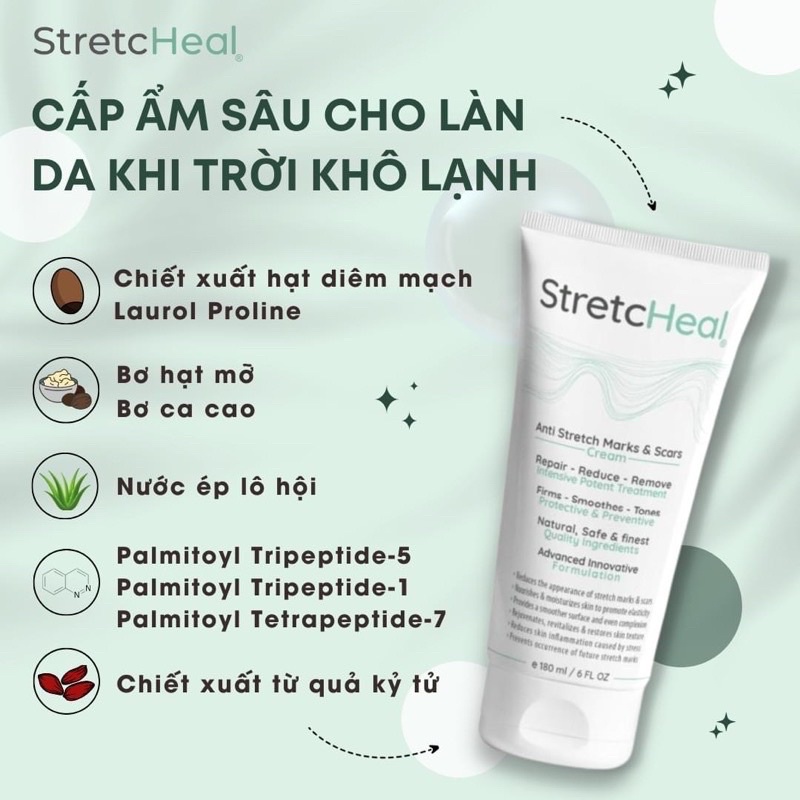 [ Công Ty Full Tem ] Kem bôi rạn da StretcHeal lành rạn sau sinh nhanh chóng hiệu quả Nhập khẩu Mỹ tuýp 180ml Chính Hãng