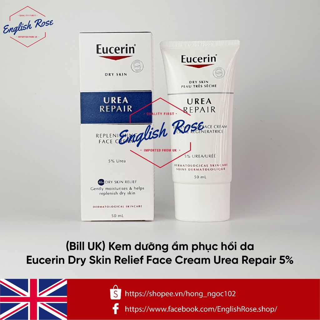 (Bill UK) Kem dưỡng ẩm phục hồi da Eucerin Dry Skin Relief Face Cream Urea Repair 5%