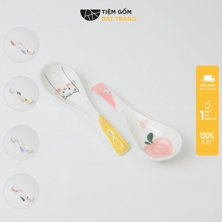 Thìa sứ muôi sứ hoạ tiết vẽ tay nhiều mẫu thìa cơm muỗng ăn phở sứ bát tràng cao cấp
