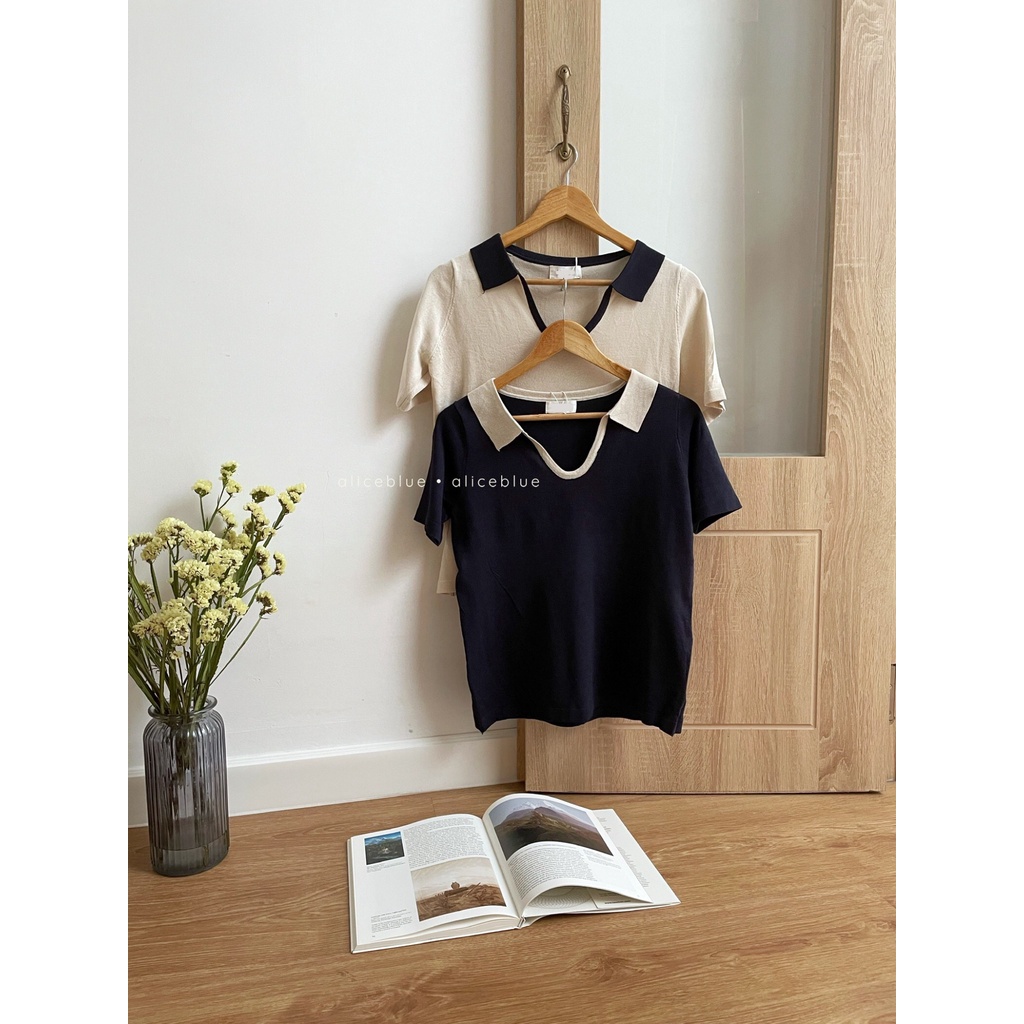 ALICE BLUE - POLO MÔNG TƠ GHI CỔ BẦU 2394
