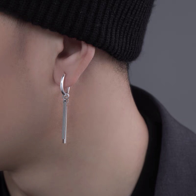 Khuyên Tai Nam Dài Tua Rua Thanh Dài Unisex Ken Màu Bạc Đẹp Cá Tính Chất - Hoa Tai Thời Trang Kuu Titan- HT Ken