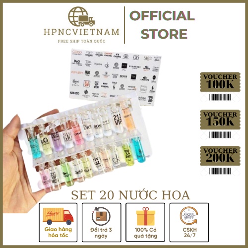 Set 20 Lọ Nước Hoa Mini Hàng Xuất Khẩu Chất Lượng Cao - 20 thương hiệu nước hoa nổi tiếng lưu hương cực lâu