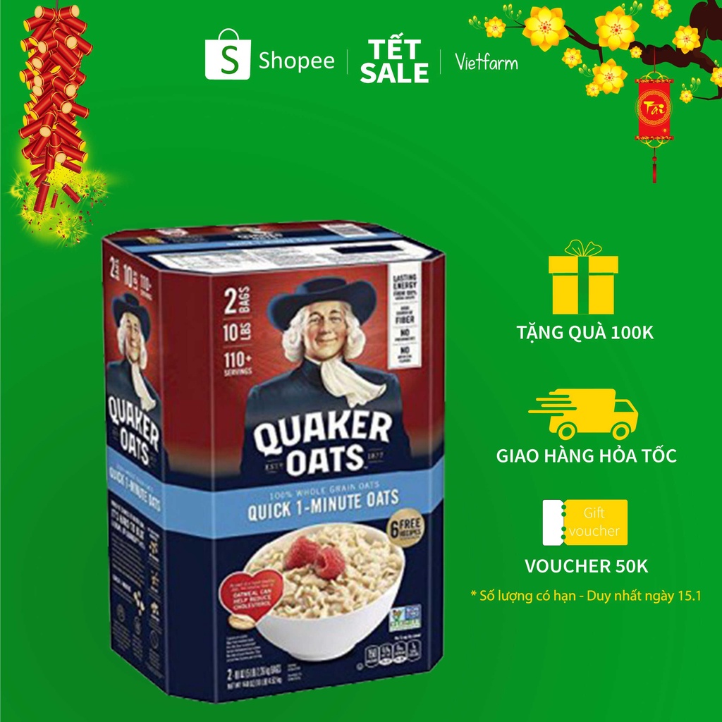 Yến Mạch Cán Dẹt Giảm Cân QUAKER OATS 100% chính hãng nhập khẩu từ Mỹ - Vietfarm