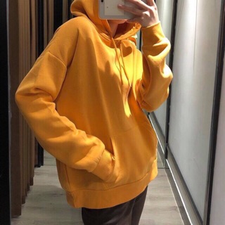 Hoddie nỉ bông vàng tươi unisex - Khoác nỉ chui đầu vàng chuối có nón ( Ảnh thật + Video )