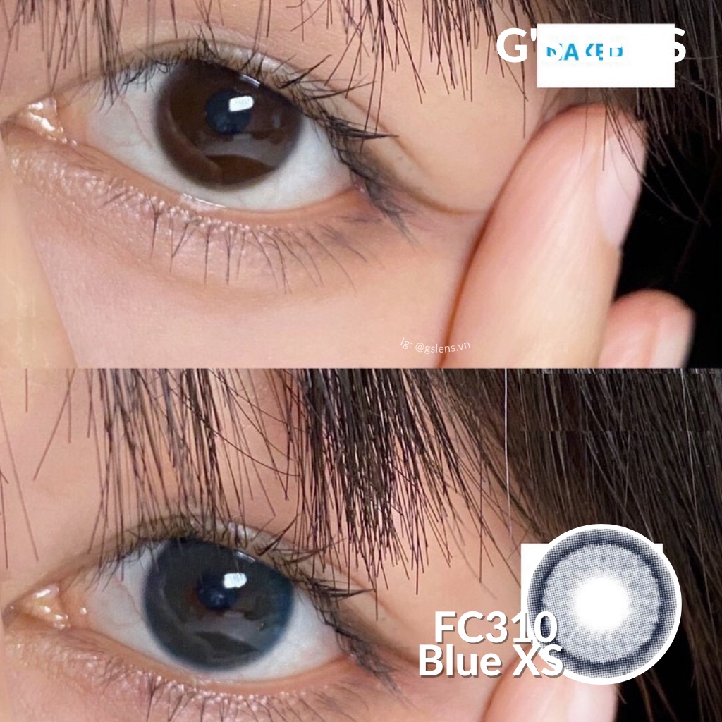 Kính Áp Tròng Xanh Tự Nhiên Không Giãn Size Xs 14mm Có 0-6 Độ Cận FC310 Blue Lens Xanh Dương - G'S LENS