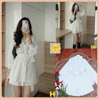 Set váy sơ mi kèm đai buộc unisex - có ảnh thật + đánh giá + video tự quay hot trend 2021 mặc được nhiều kiểu