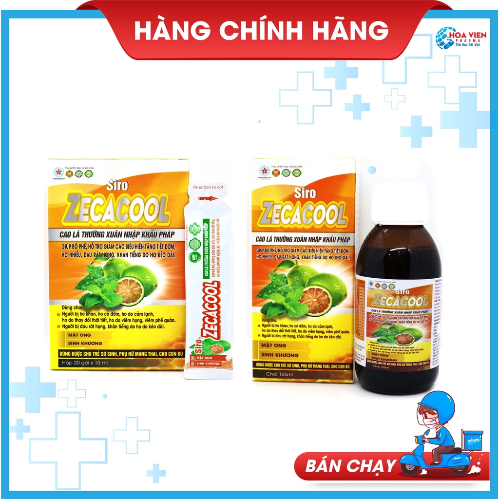 (CHÍNH HÃNG) SIRO ZECACOOL - Bổ phế, giảm ho, giảm đờm, giảm đau rát họng - Hộp 125ml, Hộp 20 Gói