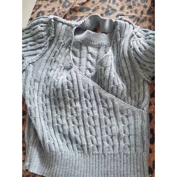 Áo len croptop cổ V hở lưng tiểu thư sang chảnh A103