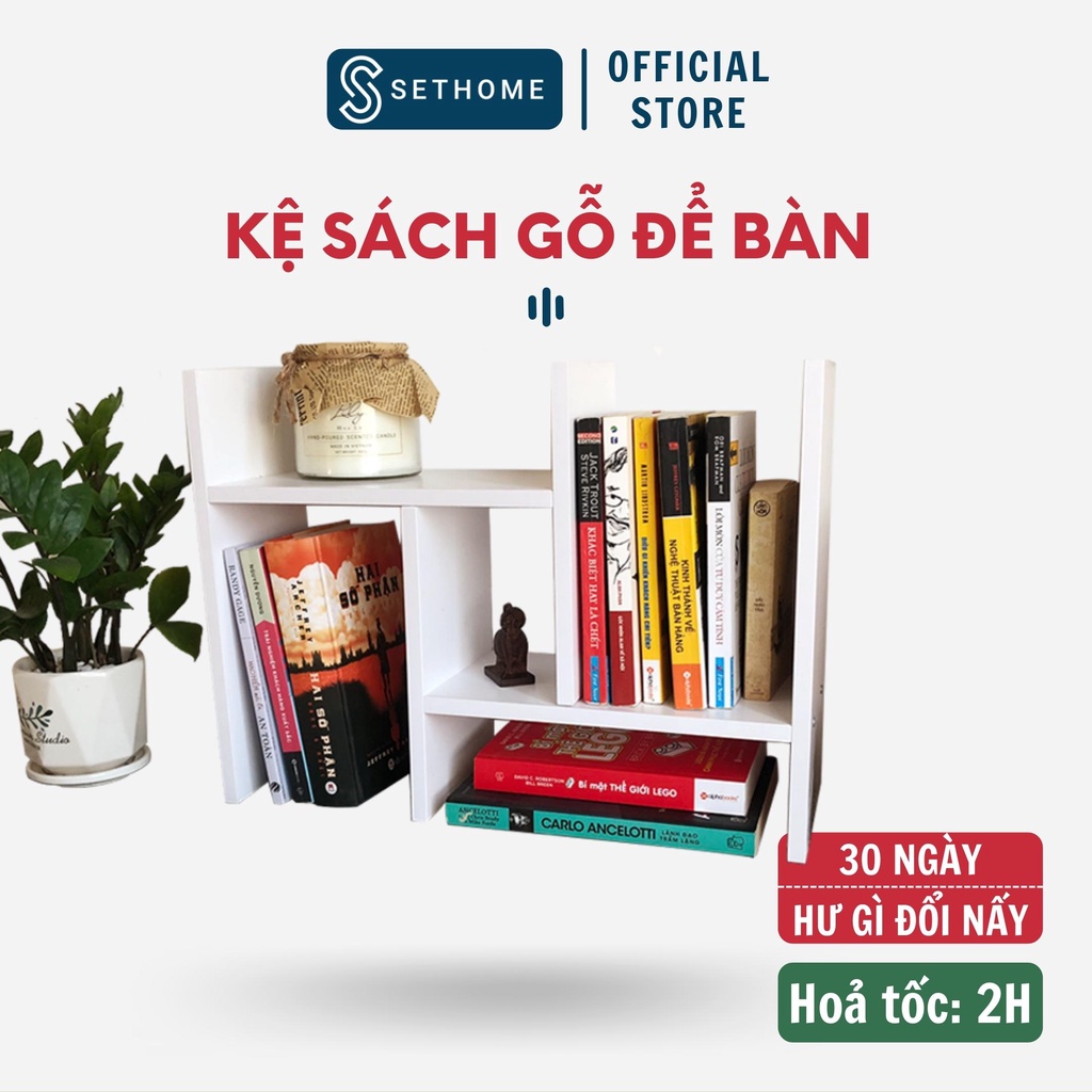 [Mã LIFEBKA5 giảm 10% tối đa 1 Triệu đơn 500k] Kệ sách gỗ - Kệ sách để bàn làm việc lắp ghép đa năng - SetHome Official