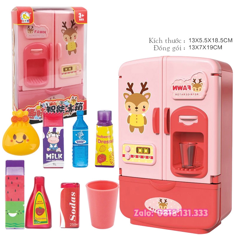 Tủ lạnh đồ chơi cho bé 19cm kèm 8 phụ kiện nhựa cao cấp - GUDETAMA 1996