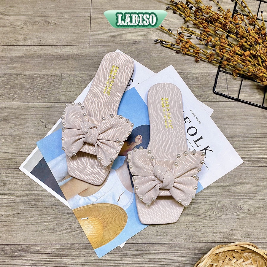 Dép nữ quai ngang CHẤT LIỆU CAO CẤP gắn nơ đính ngọc xinh cực đỉnh hàng hiếm LADISO TT376
