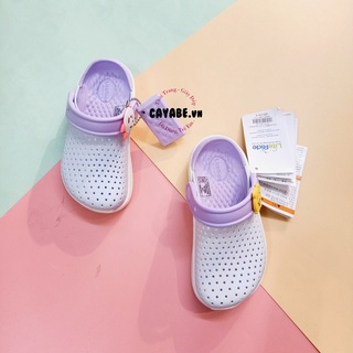 Dép sục trẻ em crocs literide màu xanh nhạt lót tím quai gắn nút - ảnh sản phẩm 2