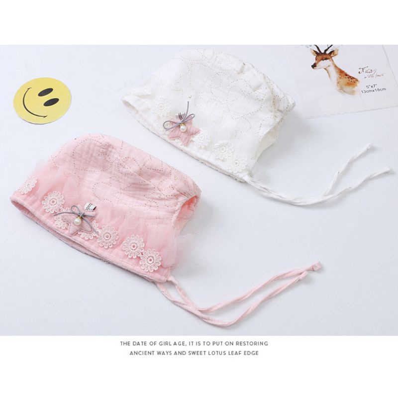 Mũ Bonnet Cotton Phối Ren Làm Phụ Kiện Chụp Ảnh Cho Bé Sơ Sinh