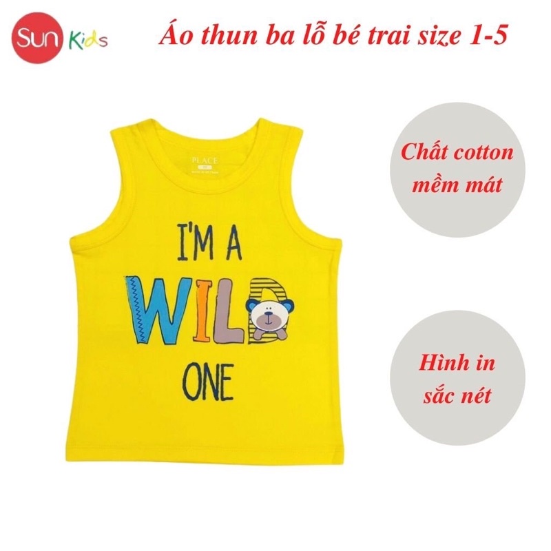 Áo thun bé trai, áo ba lỗ bé trai chất cotton, nhiều màu, Size 1 - 5 tuổi - SUNKIDS1