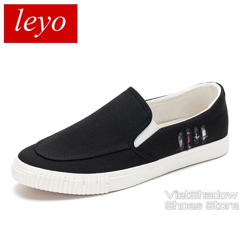 Slip on nam LEYO - Giày lười vải nam "rách" - Vải thô 3 màu đen, be và vàng  - Mã SP A1107 | BigBuy360 - bigbuy360.vn