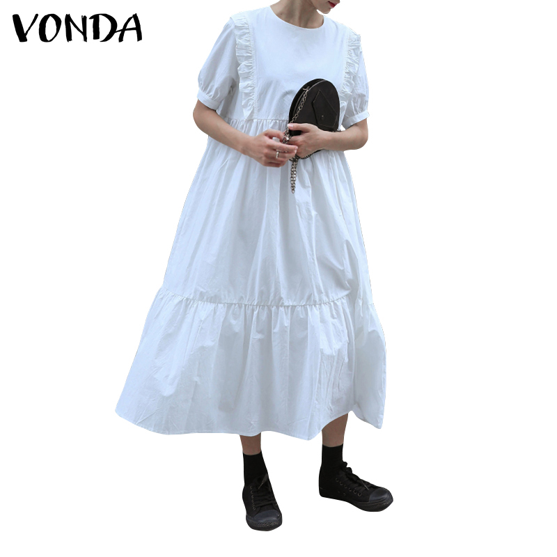 Đầm VONDA tay ngắn màu trơn dáng rộng thoải mái | BigBuy360 - bigbuy360.vn