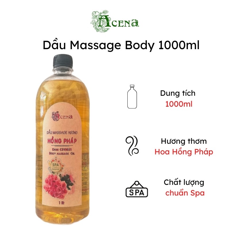 Dầu Massage Body Hoa Hồng Pháp chuyên dùng Spa ACENA trơn tay 1000ml