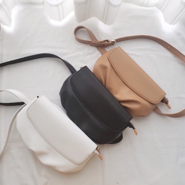 Túi đeo chéo da pu mềm 3 màu đen trắng nâu ulzzang style, korean style, đầm váy