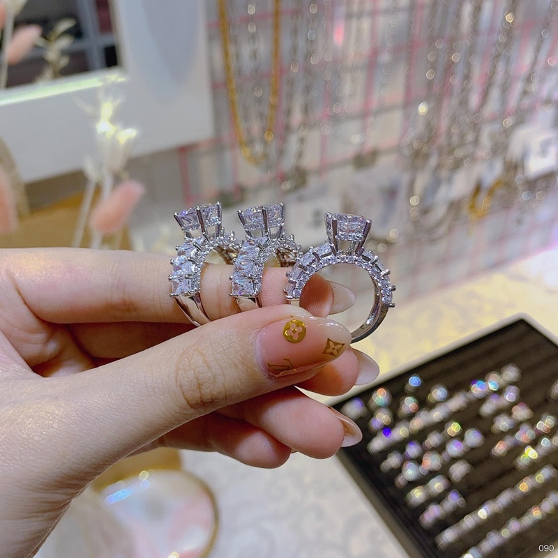 Nhẫn xi bạch kim đính đá paguet, nhẫn nữ đơn giản sáng đẹp .PTNACC.