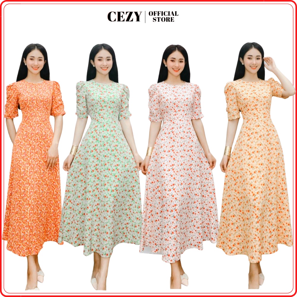 Đầm hoa nhí tay phồng cổ tròn dáng xòe có size bigsize CEZY D50