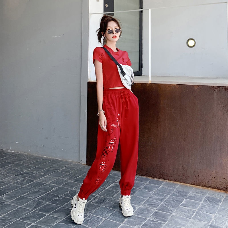 Set Áo Thun In Họa Tiết Graffiti + Quần Dài Phong Cách Thời Trang Châu Âu