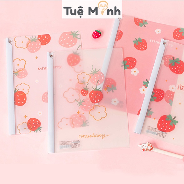 [Mã LIFEB04ALL giảm 10% tối đa 15K đơn 0Đ] Bìa file sổ rút gáy A4 refill giấy P15, bìa kẹp vở hình dâu tây đáng yêu