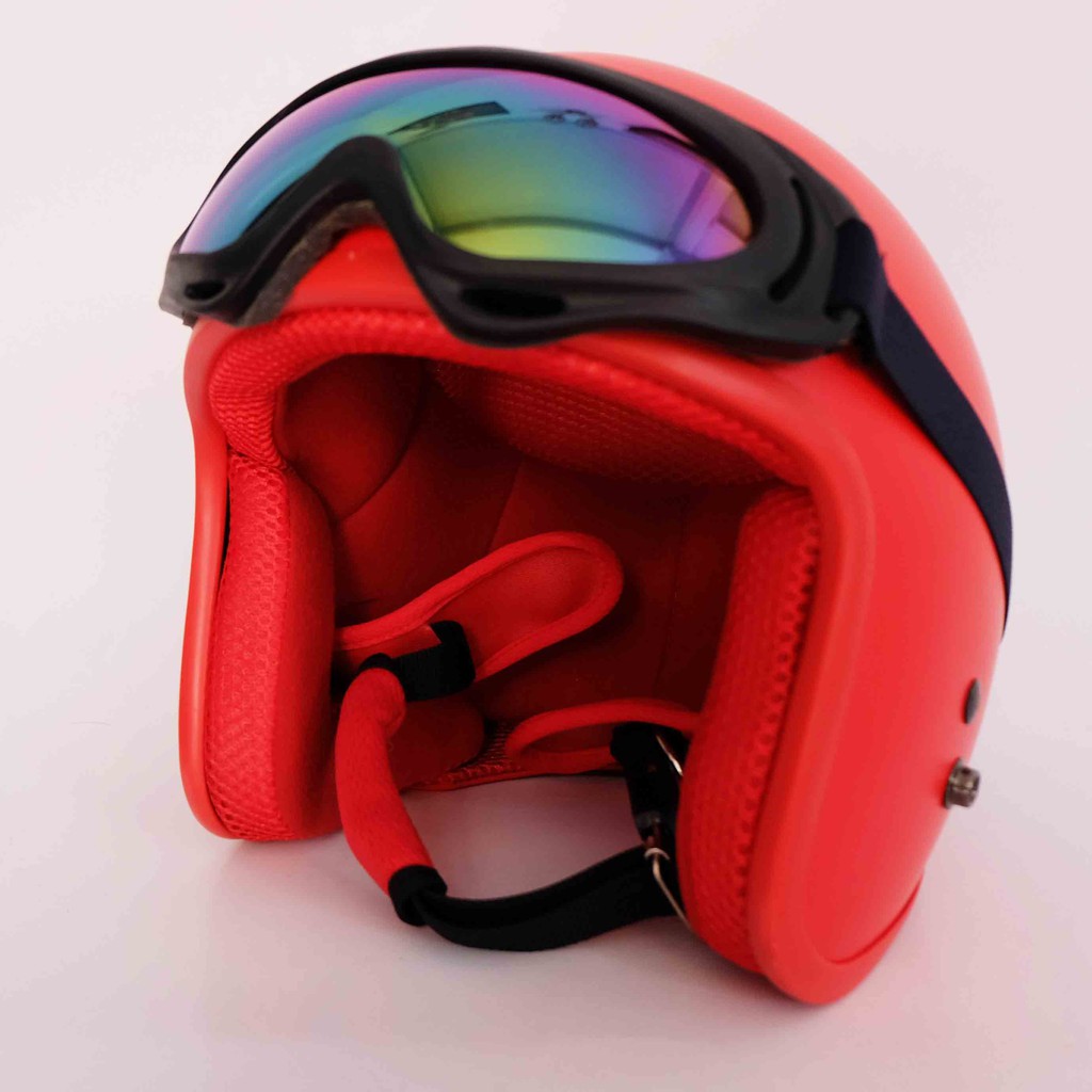 (HÀNG CÔNG TY) Mũ Bảo Hiểm Đầu 3/4 Cao Cấp Lót Màu (Đỏ) + Kính UV Như Hình.