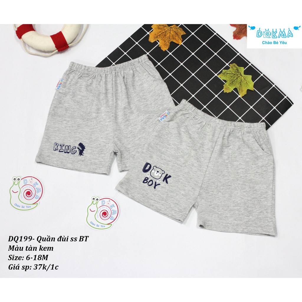 Dokma- quần đùi bé trai cotton 100% màu tàn kem sz 3-9m DQ199