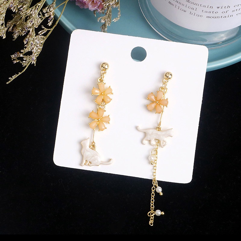 Bông tai dáng dài hình mèo và hoa xinh xắn thời trang cho nữ