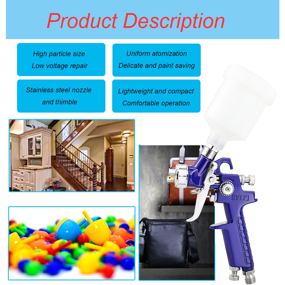 Súng Phun Sơn Áp Suất H-2000 Chuyên Nghiệp Vòi 0.8 / 1.0mm Đa Năng Tiện Dụng