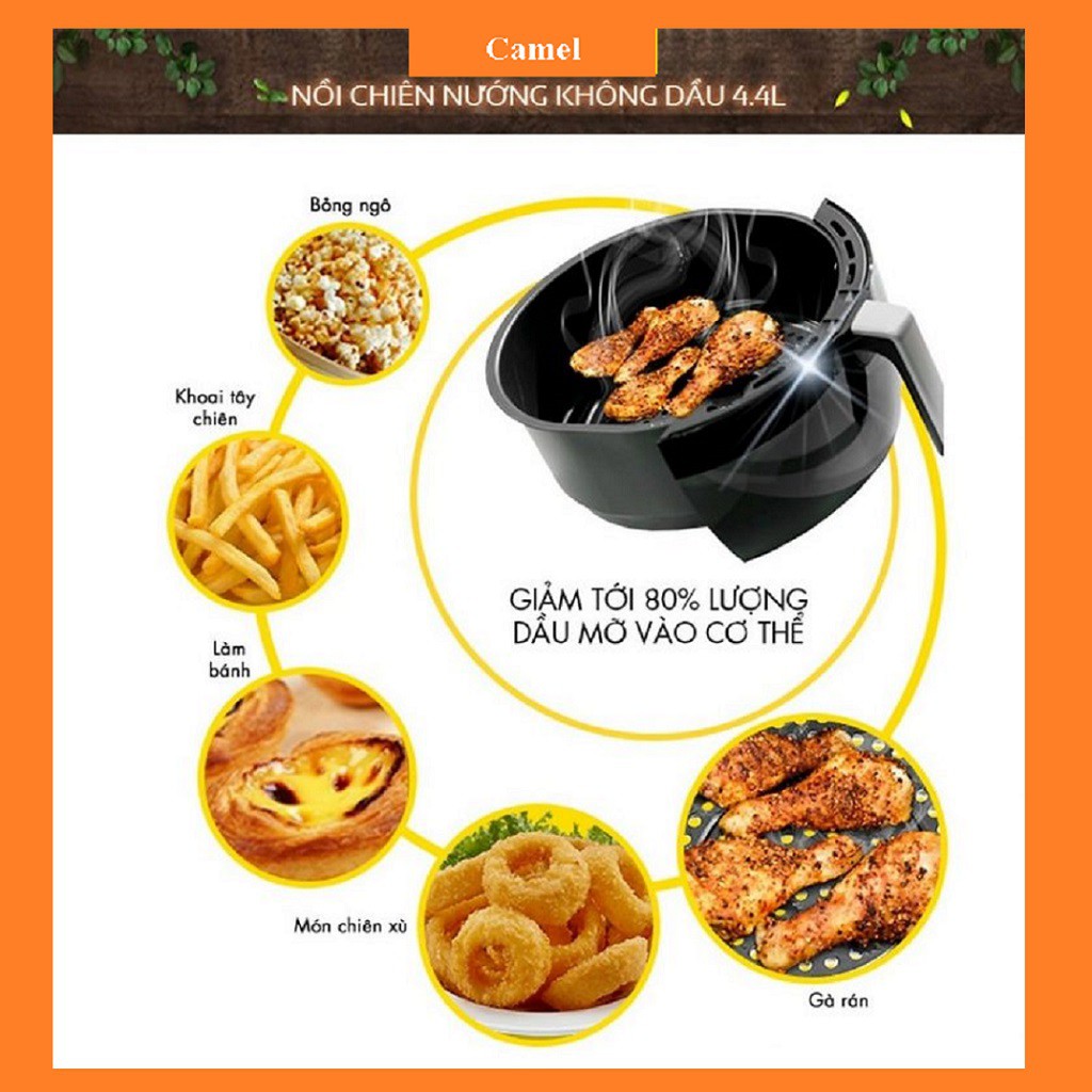 BẢO HÀNH 1 NĂM - Nồi chiên không dầu Chính hãng CAMEL Dung tích 5L Màu đen - BẾP NƯỚNG