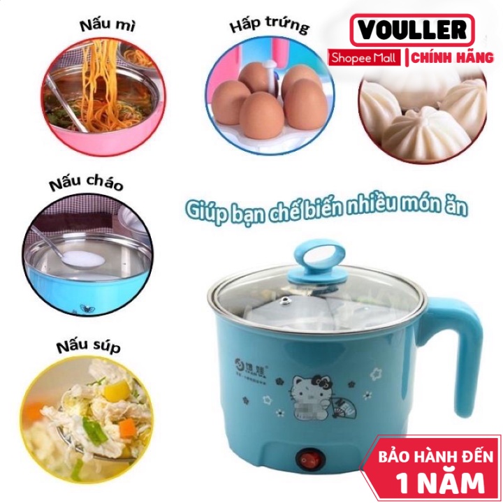 Nồi Lẩu Điện Ca Mì Vouller Mini Tiện Dụng 18Cm 2 Lớp Kèm Xửng Hấp Inox