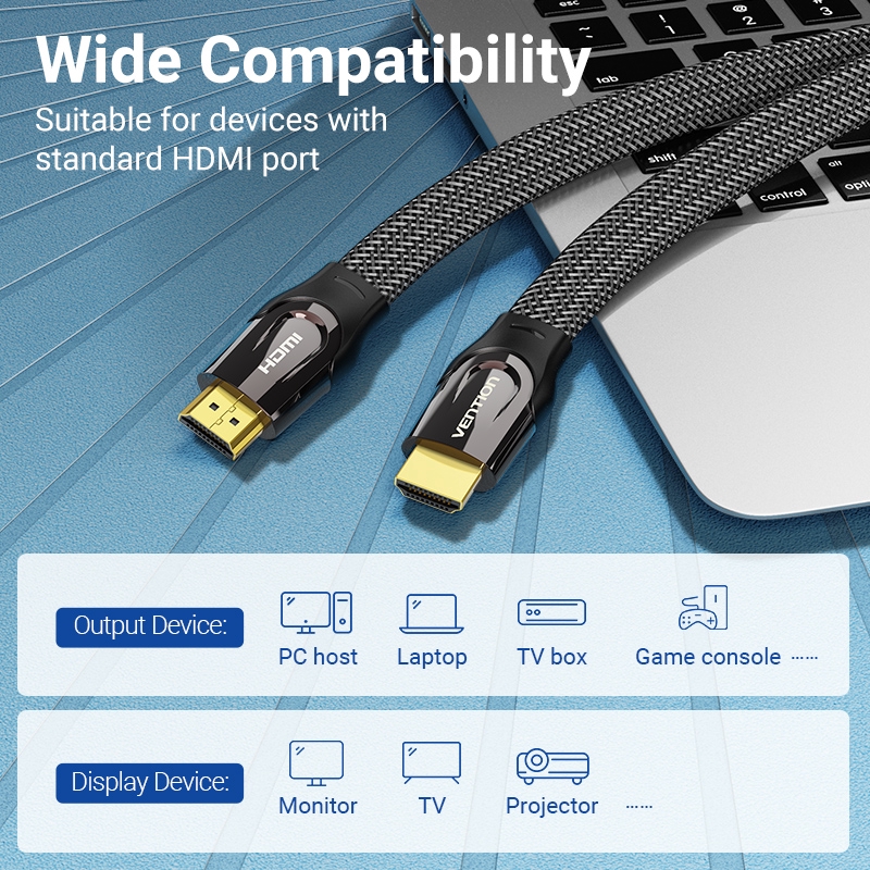 Dây Cáp Vention HDMI 2.0 HD 3D 4K 60Hz Bện Nylon Tốc Độ Cao Dành Cho Máy Chiếu TV PC