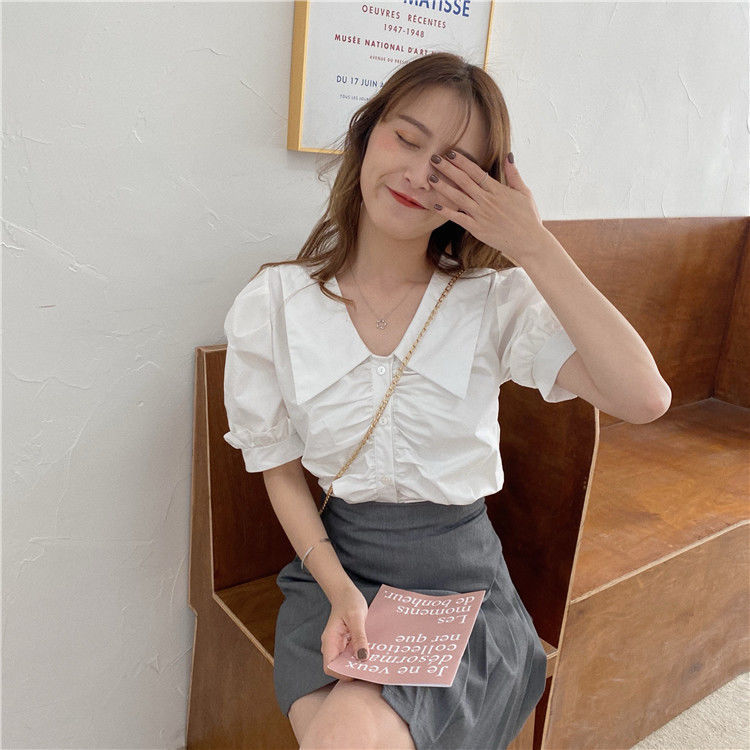 Áo Sơ Mi Trắng Tay Ngắn Dáng Rộng Thời Trang Cho Nữ