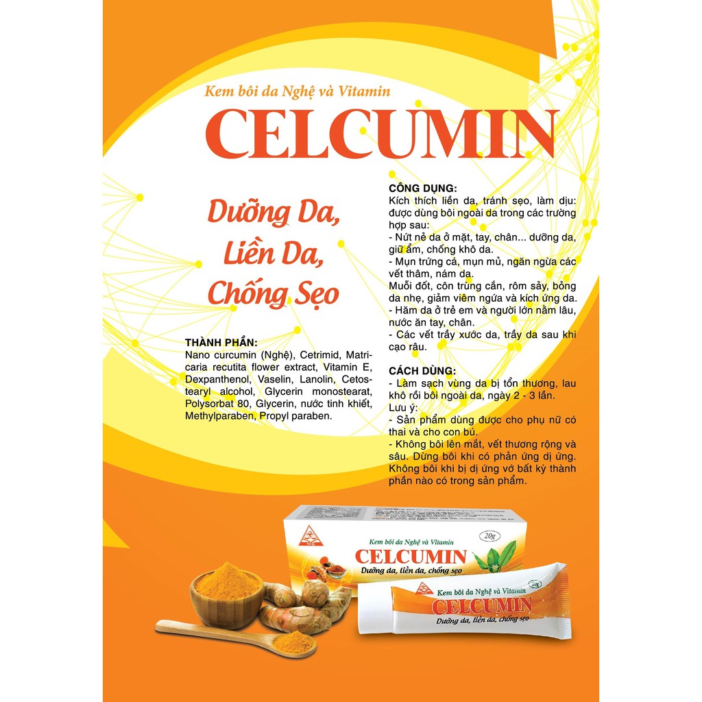 Kem bôi Dưỡng da, Liền da, Chống Sẹo Celcumin Chiết xuất từ Nghệ và Vitamin - Tuýp 25gram