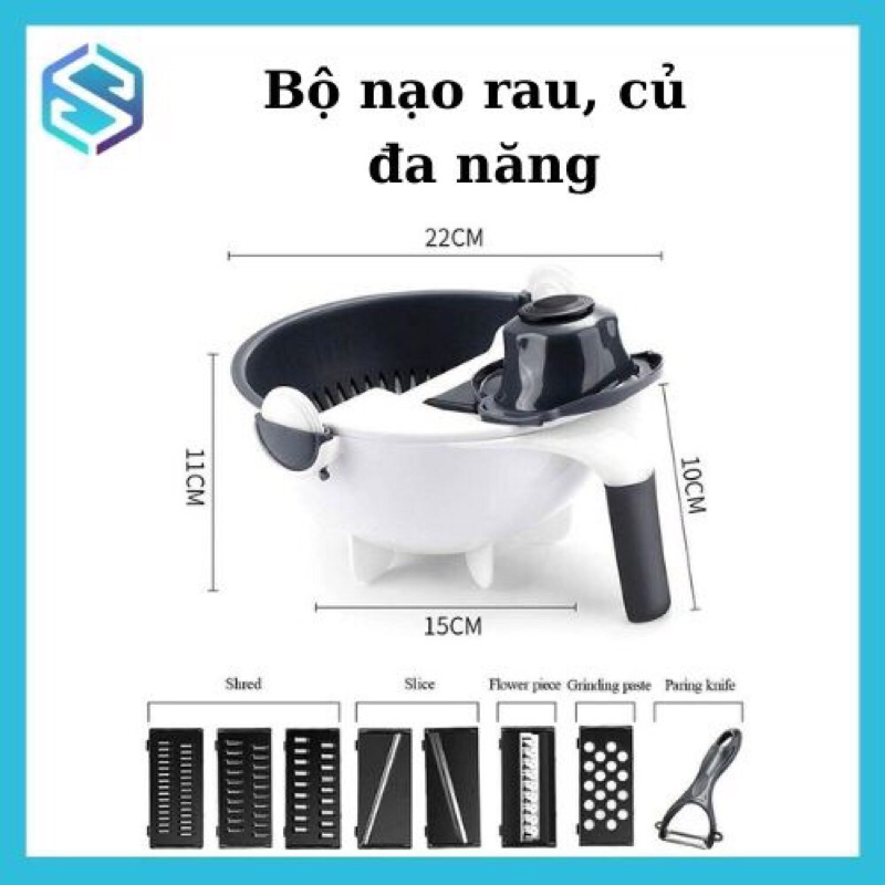 Rổ Bào Rau Củ Đa Năng Thiết Kế Thông Minh Tiện Lợi, Bộ Nạo Rau Củ 9 In 1 Kiểu Dáng Sang Trọng