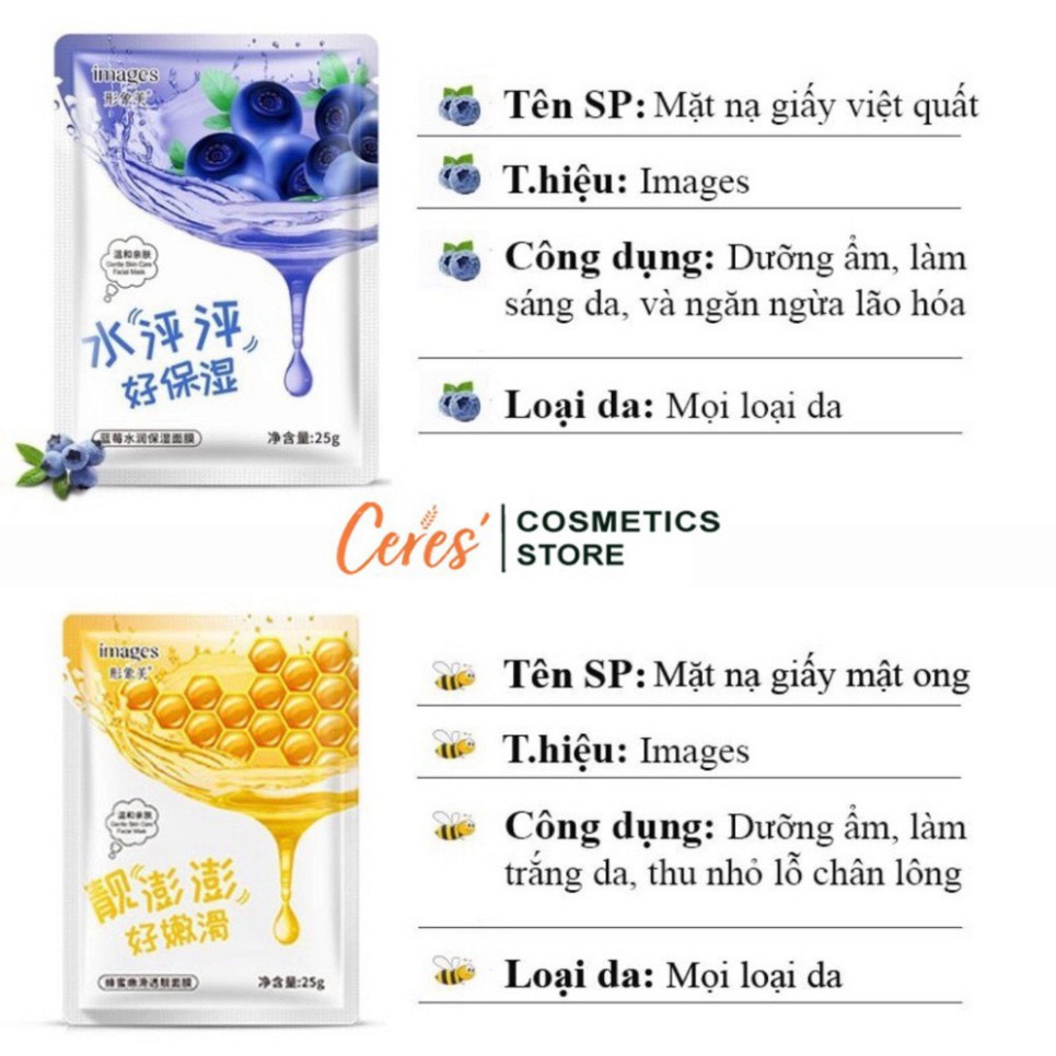 Mặt Nạ 🍇𝑭𝒓𝒆𝒆𝒔𝒉𝒊𝒑🍏 Mask Giấy Nha Đam Việt Quất Mật Ong - Mặt Nạ Images Cấp Ẩm Dưỡng Trắng Da