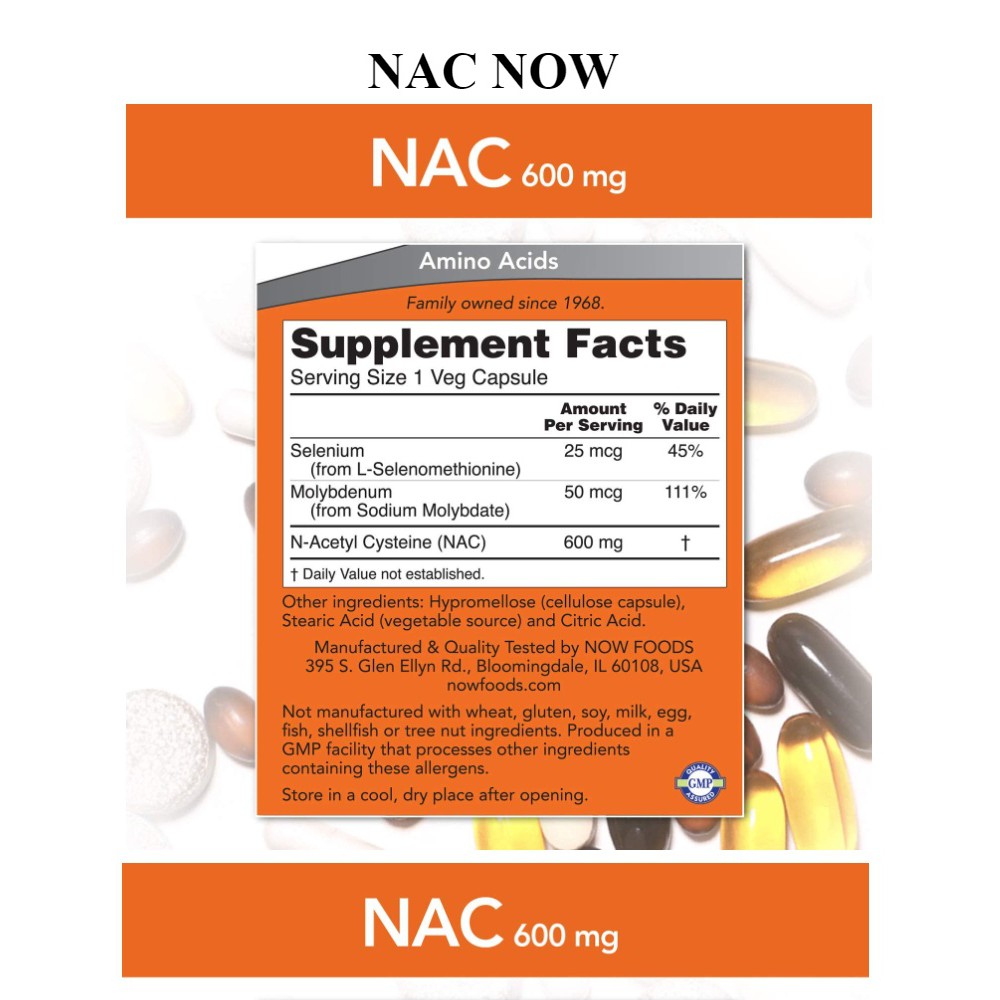 NOW NAC 600MG - VIÊN UỐNG GIẢI ĐỘC GAN, HẠ MEN GAN, BẢO VỆ PHỔI, HỆ HÔ HẤP