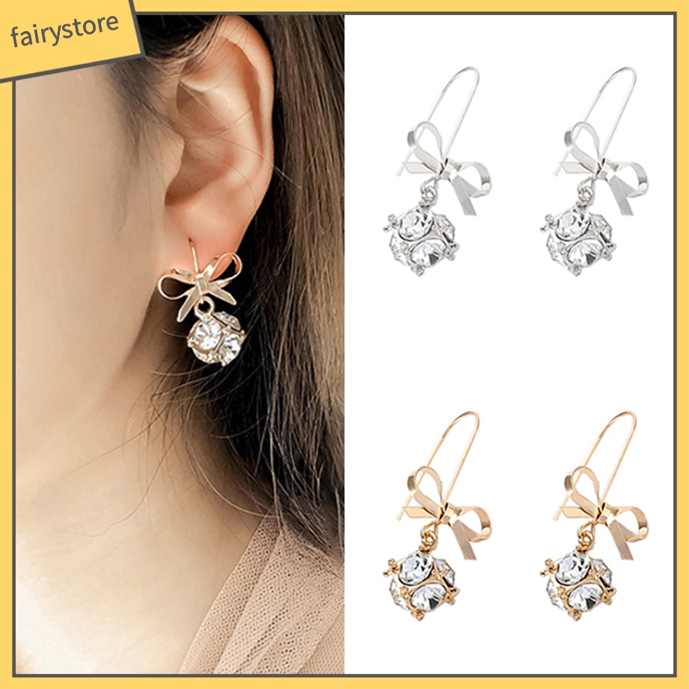 Bông tai nơ đính hạt xinh xắn