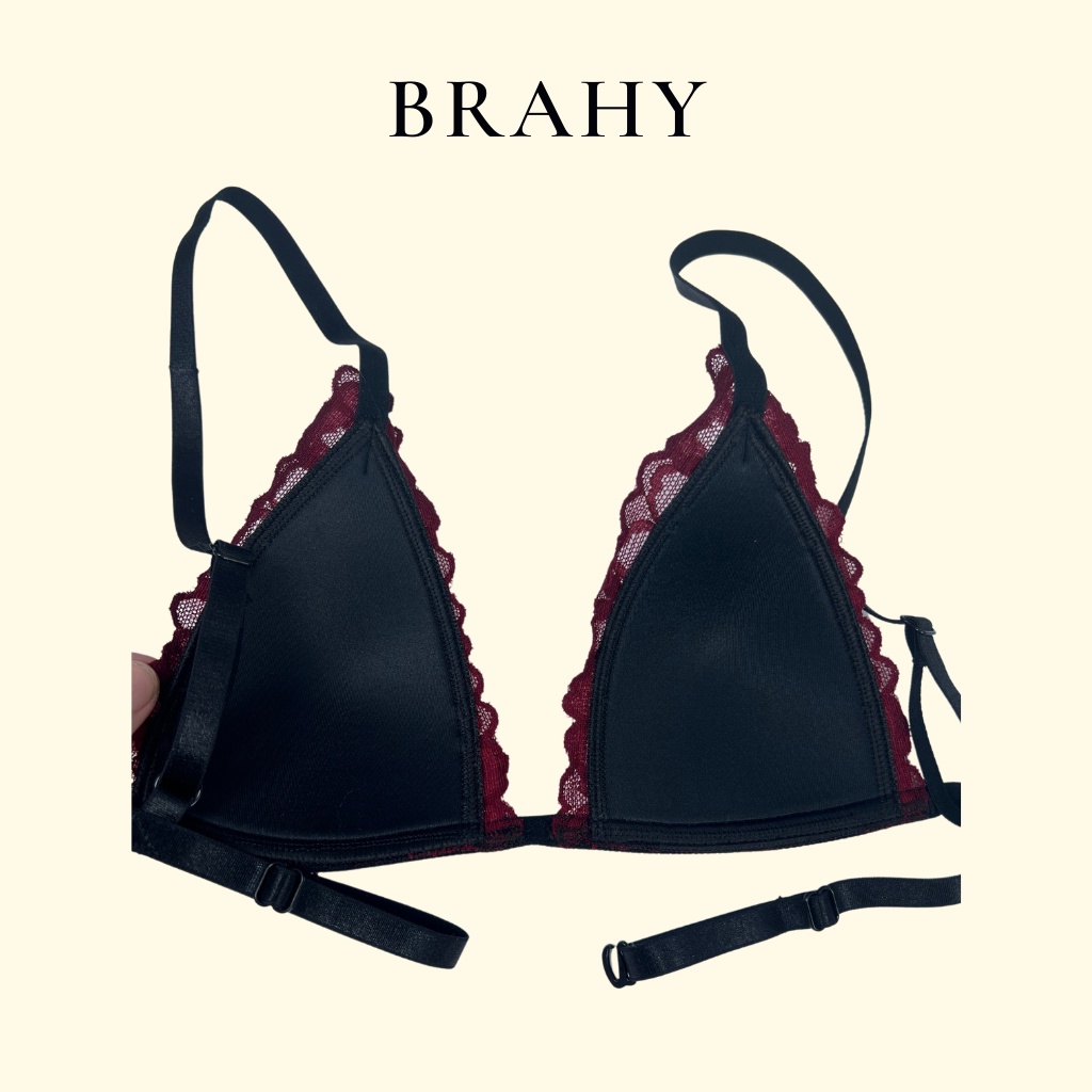 Bộ đồ lót ren Bralette đỏ họa tiết có mút mỏng, cực quyến rũ, hình thật shop tự chụp BRAHY 050