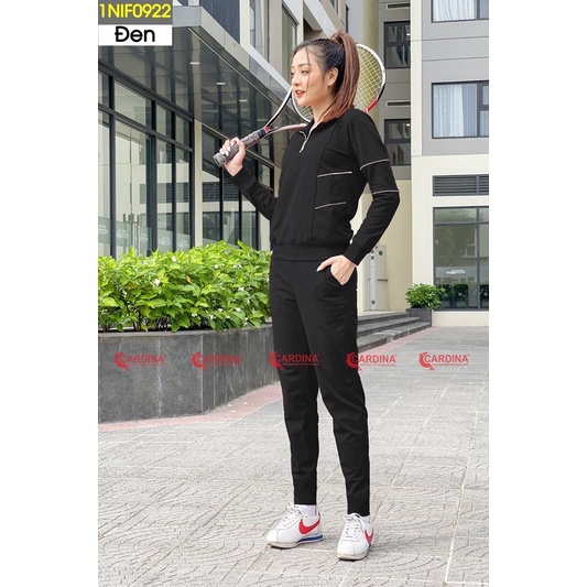 Bộ Nỉ Nữ Thu Đông 𝐂𝐀𝐑𝐃𝐈𝐍𝐀 Kiểu Dáng Thể Thao Cao Cấp, Cổ Bẻ Kéo Khóa, Trẻ Trung, Năng Động 1NiF0