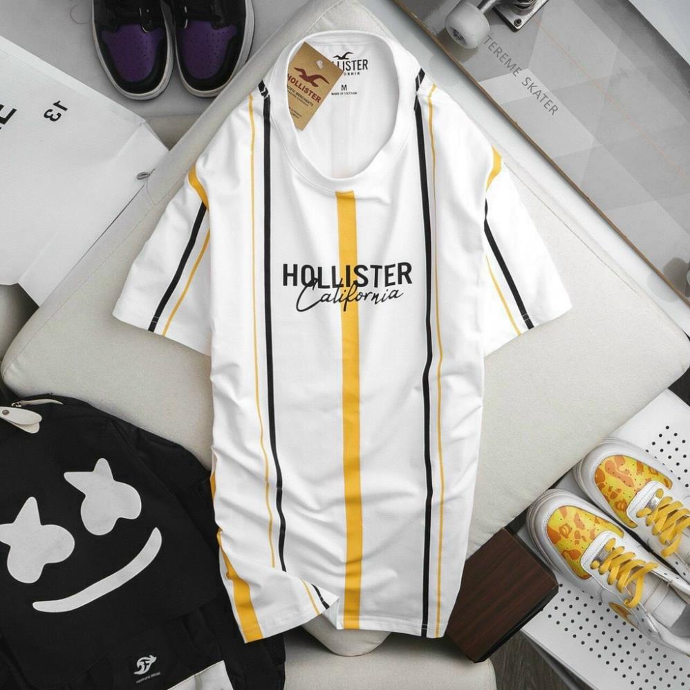 Áo Thun Nam cao cấp hàng hiệu phông hoạt tiết sọc tay ngắn oversize ( trắng , đen , vàng) holister Xịn