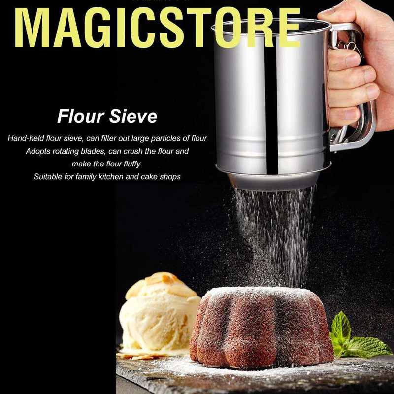 Magicstore Stainless Steel 3‑Layers Hand‑Held Flour Powder Sifter Sieve Kitchen Baking Accessory