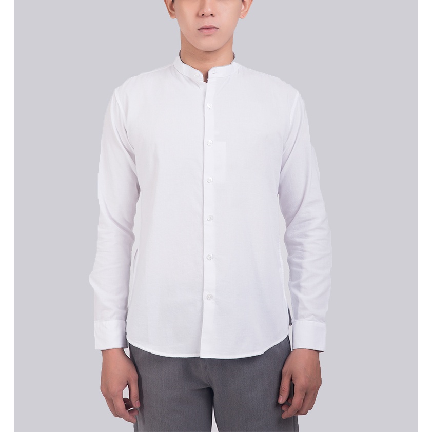 Áo sơ mi nam cổ tàu OFS vải cotton lụa mát mẻ không nhăn không xù dáng ôm vừa thoải mái