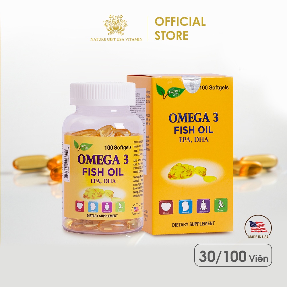 Viên Uống Dầu Cá Omega 3 Nature Gift Bổ Tốt Cho Tim Mạch Bổ Mắt và Bổ Não (100 Viên)