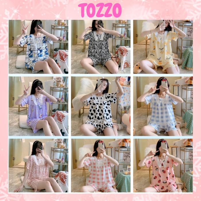 Đồ bộ nữ bigsize TOZZO cộc tay quần đùi họa tiết bò sữa cute dễ thương mặc nhà mùa hè phong cách hàn quốc BCNO01