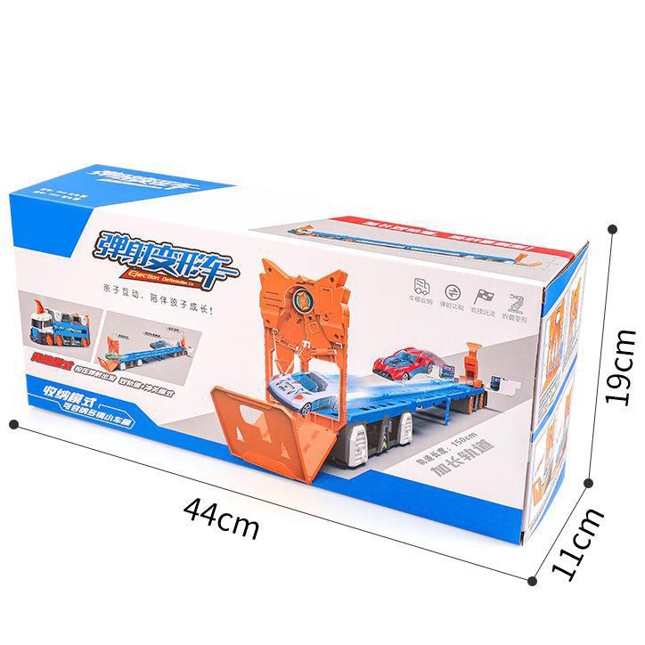Đồ Chơi Xe Tải Container Hot Wheels Biến Hình Sân Đua Xe, Vận Chuyển Xe Ôtô Cao Cấp Tặng Kèm 6 Xe Con Và Bệ Phóng