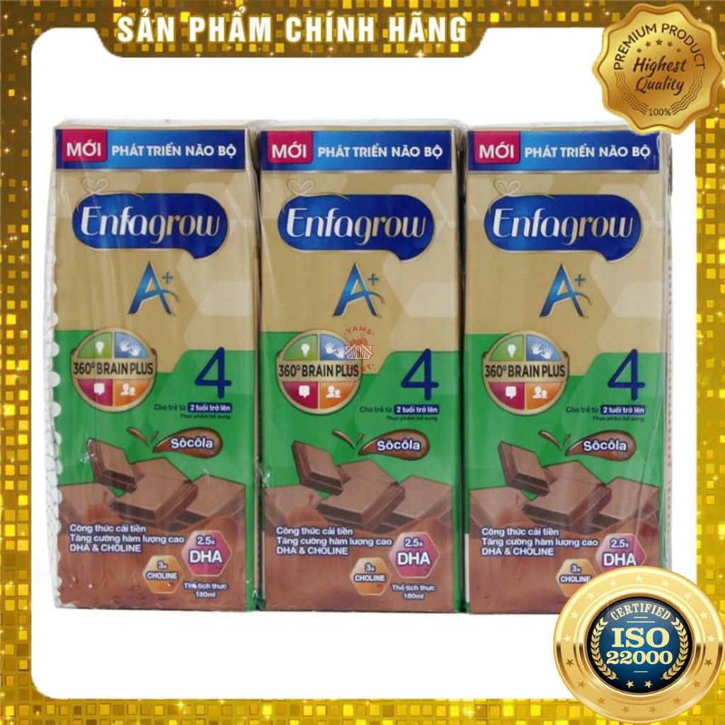 [ Yams Mart ] Sữa Bột Pha Sẵn Enfagrow A+ 4 Hương Socola 180ML (Lốc 3 Hộp)