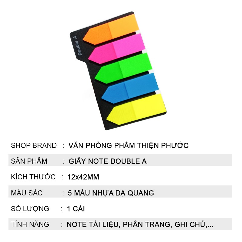 Giấy Note Double A ghi chú 5 màu nhựa - phân trang mũi tên THIỆN PHƯỚC