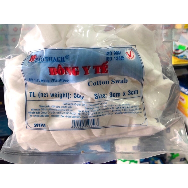 Bông y tế Bảo Thạch 50gram (cắt sẵn 3cm x 3cm) gòn vuông